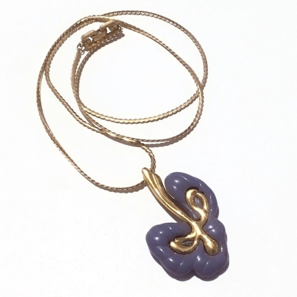 Vintage Givenchy 1980 Lavender Flower Gold Tone Designer Runway Necklace